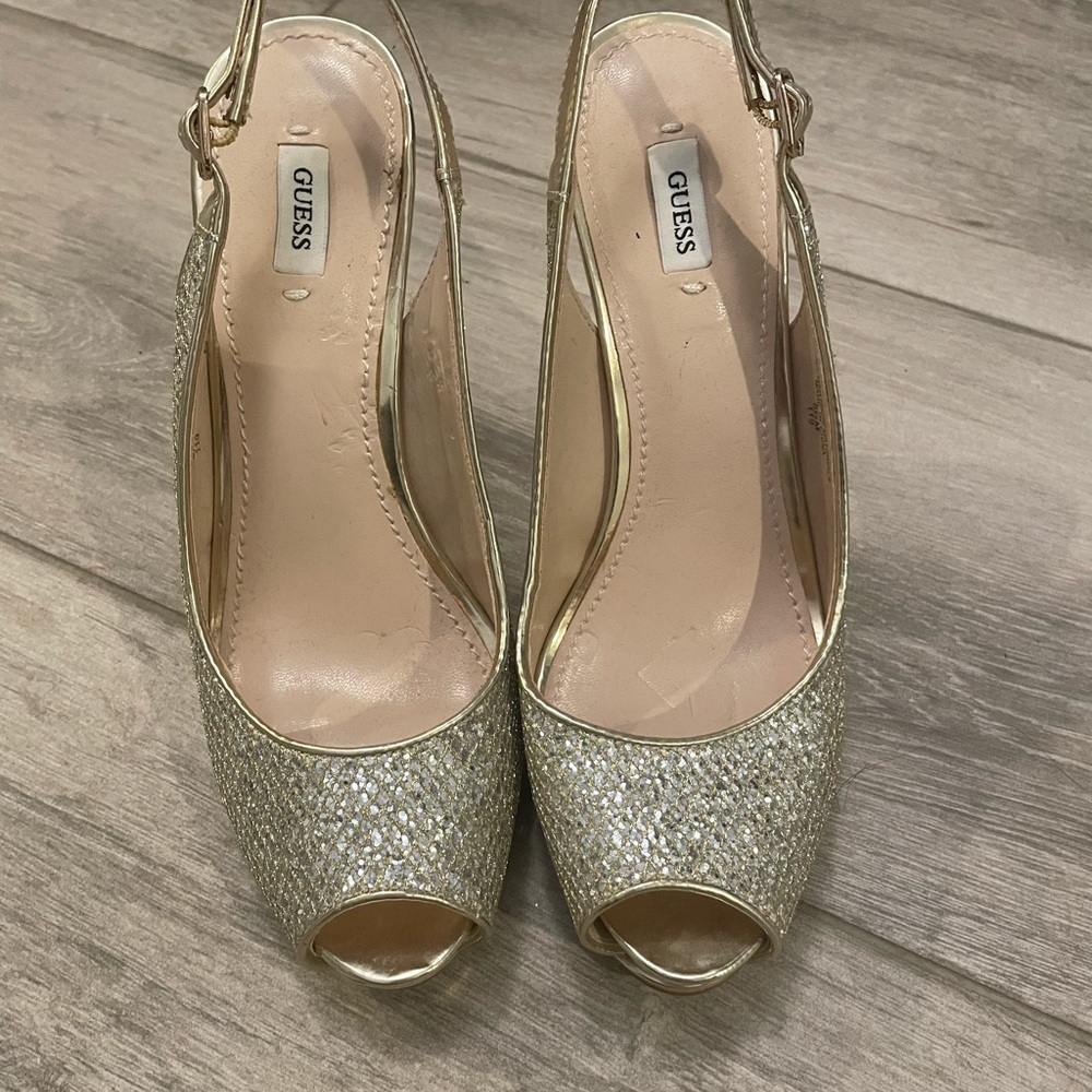Guess Metallic Slingback Platform Peep Toe Heel